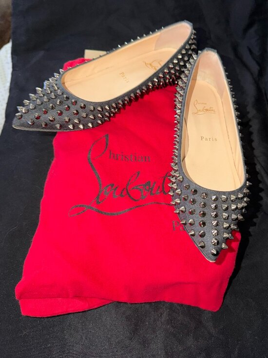 Christian Louboutin Shoes - Christian Louboutin Pigalle Spikes Flats Black Anthracite Silver Studded Size 37